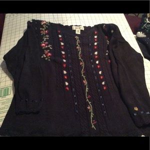 Navy blue sweater with embroidery flower design